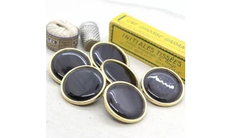 6 boutons / 32MM / Cabochon Brun et or