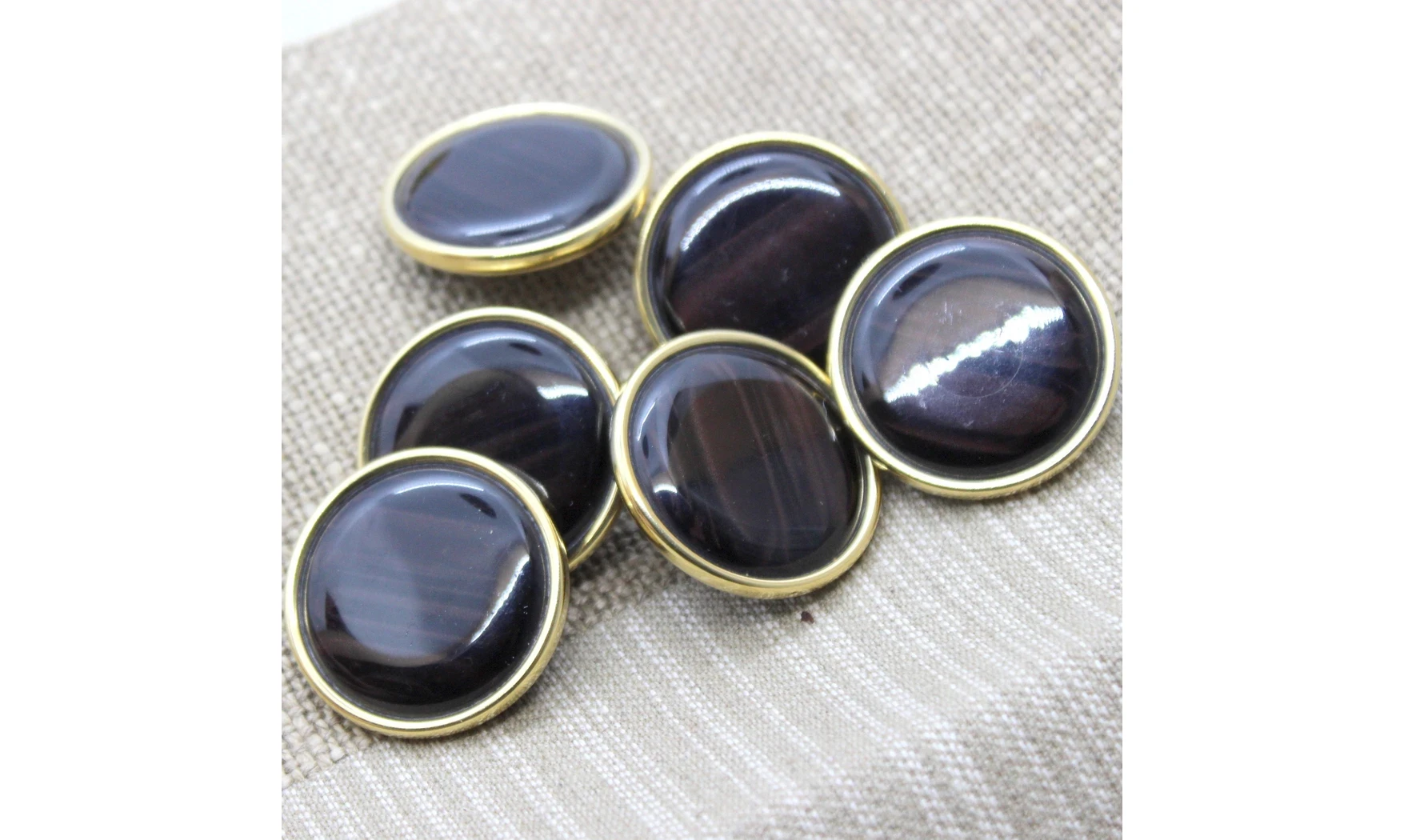 6 boutons / 32MM / Cabochon Brun et or