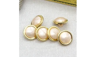 6 boutons / 14MM / Rose nacré et or