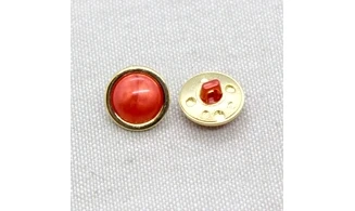 6 boutons / 14MM / Rouge nacré et or