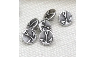 6 boutons / 14MM / Métal argenté "Ancre"