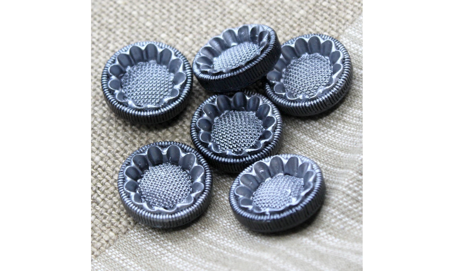 6 boutons / 24MM / Gris bleu "Fleur"