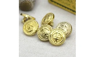 6 boutons / 12MM / Doré "Ancre marine"