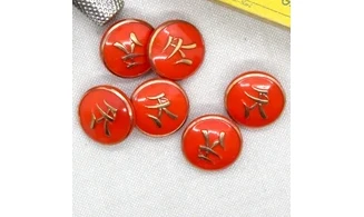 6 boutons / 22MM /Verre Rouge "Mandarin"