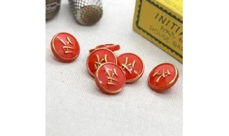 6 boutons / 14MM / Verre Rouge "Mandarin