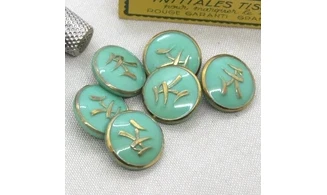 6 boutons / 22MM / Verre Vert "Mandarin