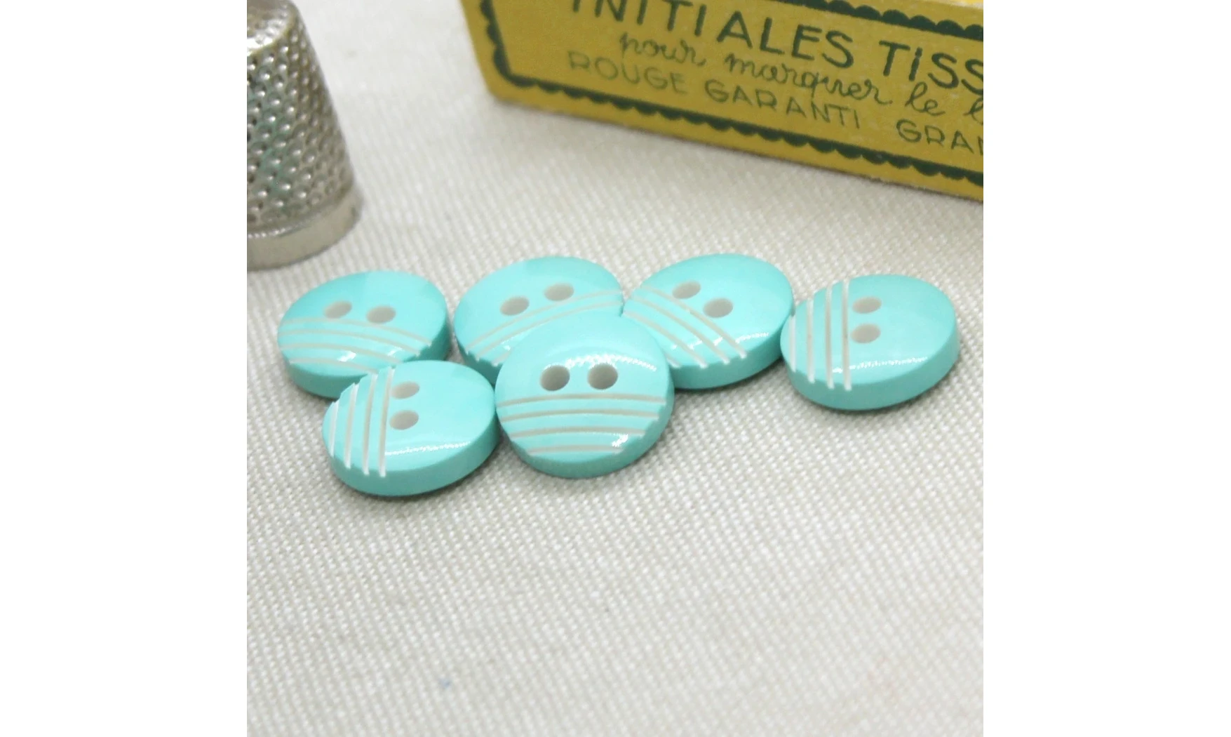6 boutons / 15MM / Bleu "4 lignes"