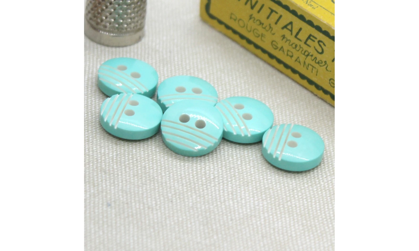 6 boutons / 15MM / Bleu "4 lignes"