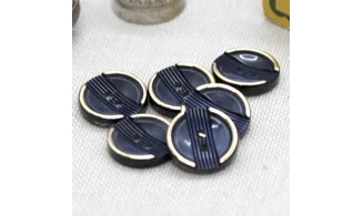 6 Boutons / 14MM / Bleu marine et doré