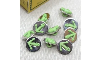 10 boutons / 14MM / Argenté "Ancre verte