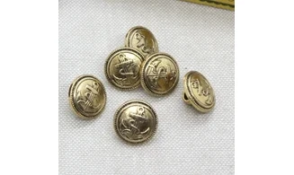 6 boutons / 15MM / Doré "Ancre marine"