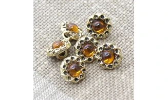 6 boutons / 14MM / Doré et centre orangé