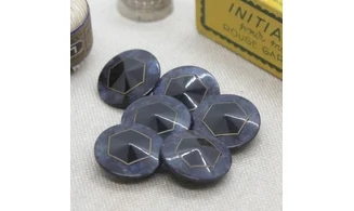 6 boutons / 18MM / Bleu "Hexagone noir"