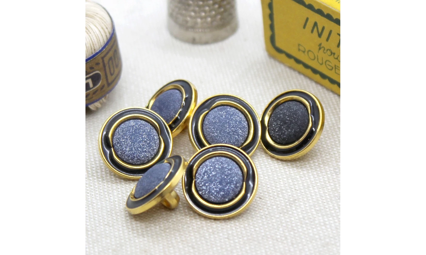 6 boutons / 15MM / Bleu et Or
