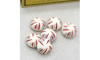 6 boutons / 15MM / Blanc "Bleu rouge"