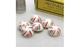 6 boutons / 15MM / Blanc "Bleu rouge"