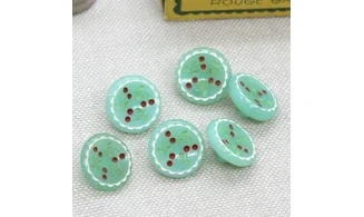 6 boutons / 14MM / Verre vert "Cerises"