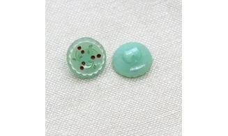 6 boutons / 14MM / Verre vert "Cerises"