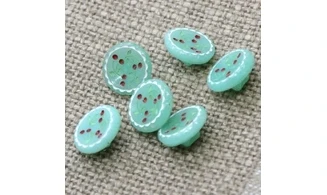 6 boutons / 14MM / Verre vert "Cerises"