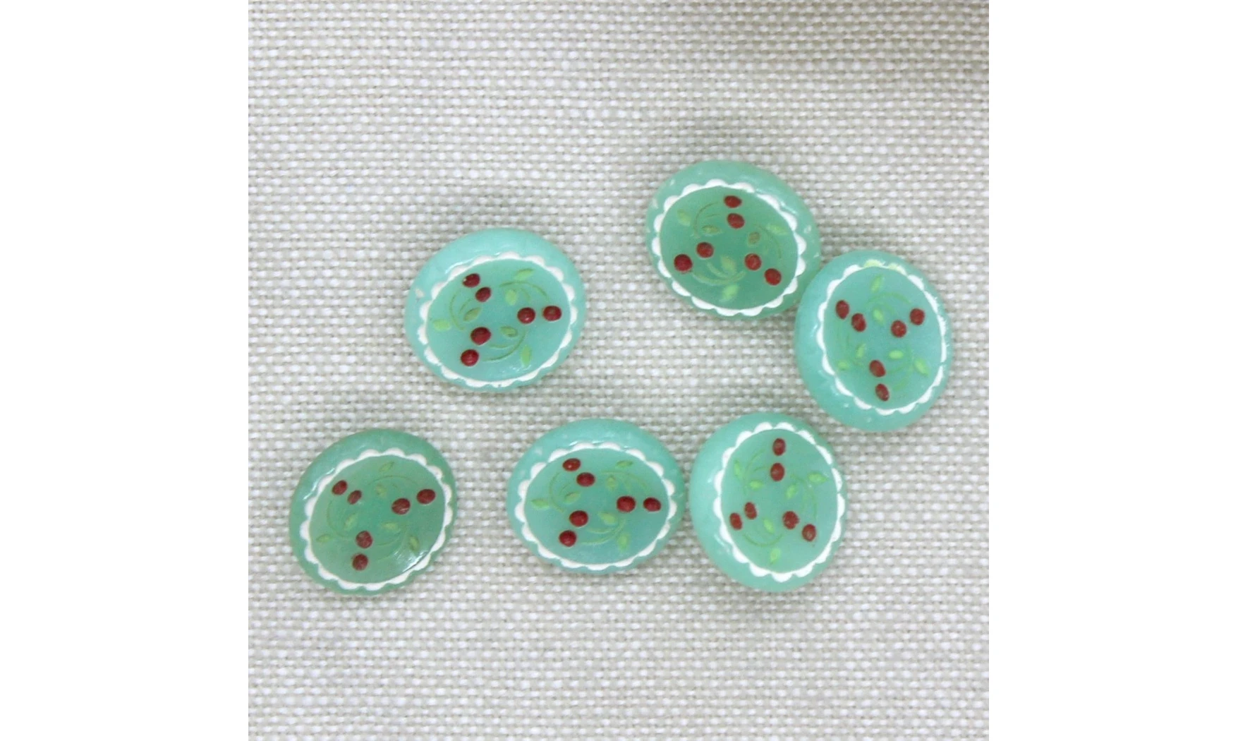 6 boutons / 14MM / Verre vert "Cerises"