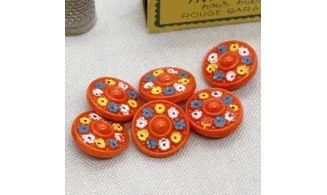 6 boutons / 18MM / Verre Rouge "Fleurs"