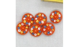 6 boutons / 18MM / Verre Rouge "Fleurs"