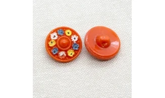 6 boutons / 18MM / Verre Rouge "Fleurs"