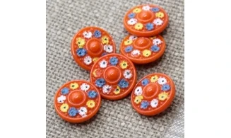 6 boutons / 18MM / Verre Rouge "Fleurs"